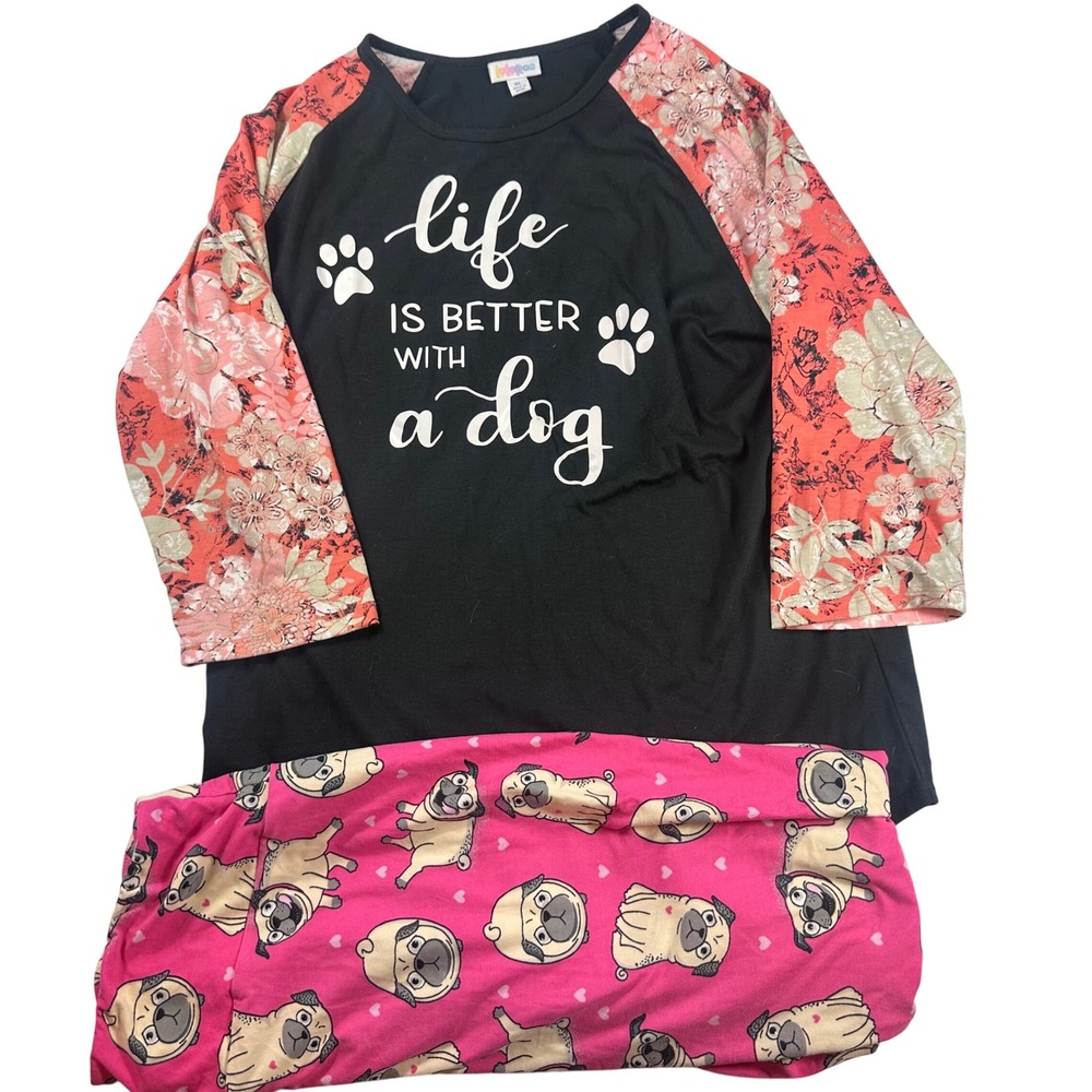 Lot of 3 LuLaRoe Womens XL/TC Pink Black Dog Lover Pug Floral Leggings Pug